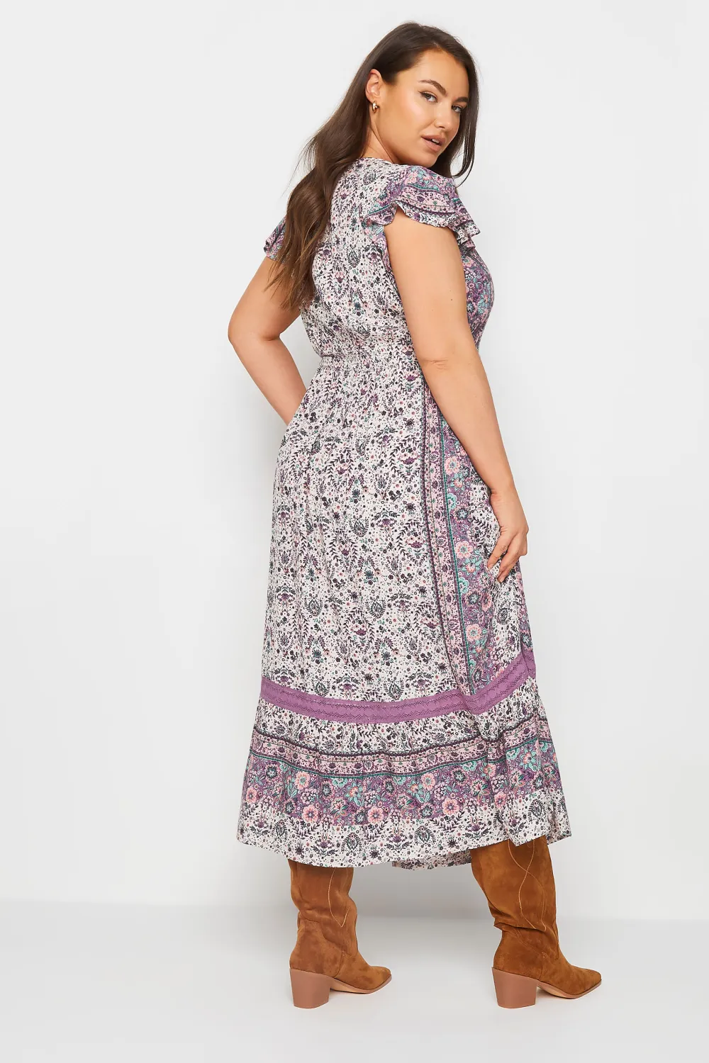 YOURS Curve Purple Floral Print Crinkle Maxi Dress