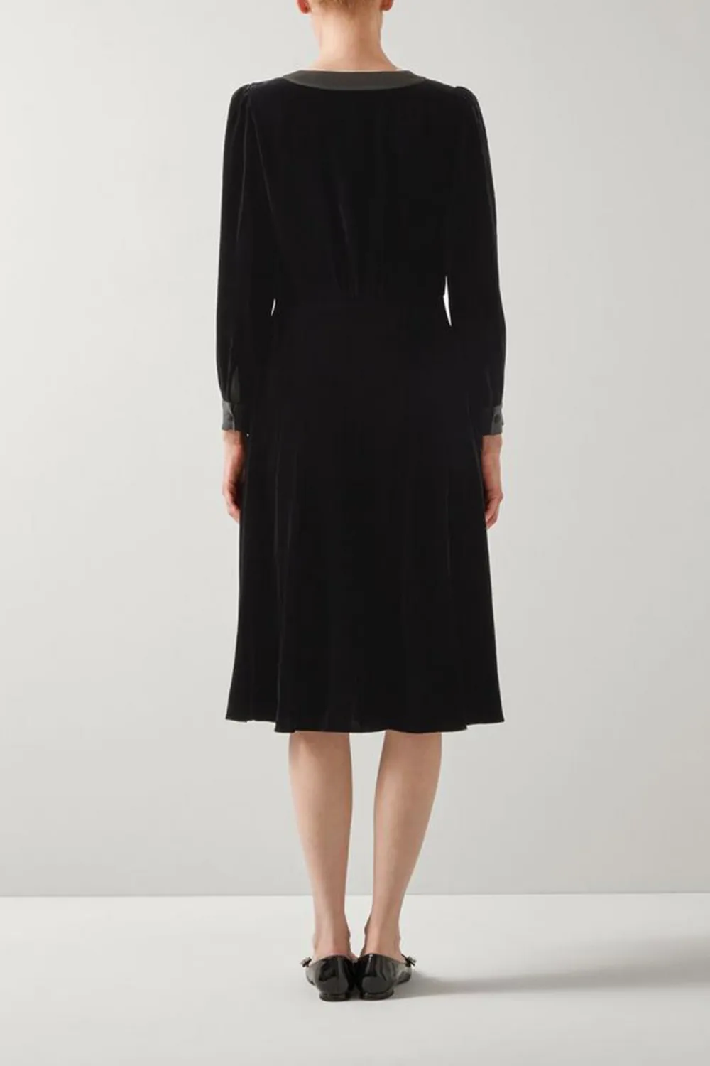 Black Contrast Trim Short Sleeve Midi Dress