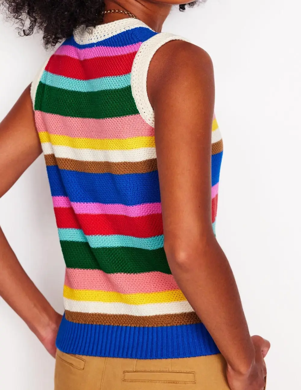 Colorful Stripes Crochet Trim Tank