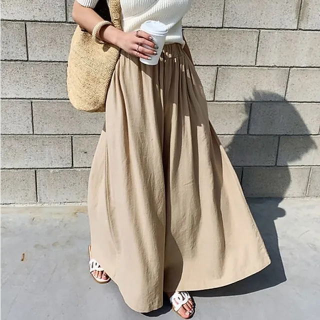 Women's Culottes Wide Leg Linen Pants Maillard Ankle-Length Faux Linen Pocket Baggy Mid Waist Streetwear Chino Casual Daily Light Gray 4 One-Size Spring & Summer Fall