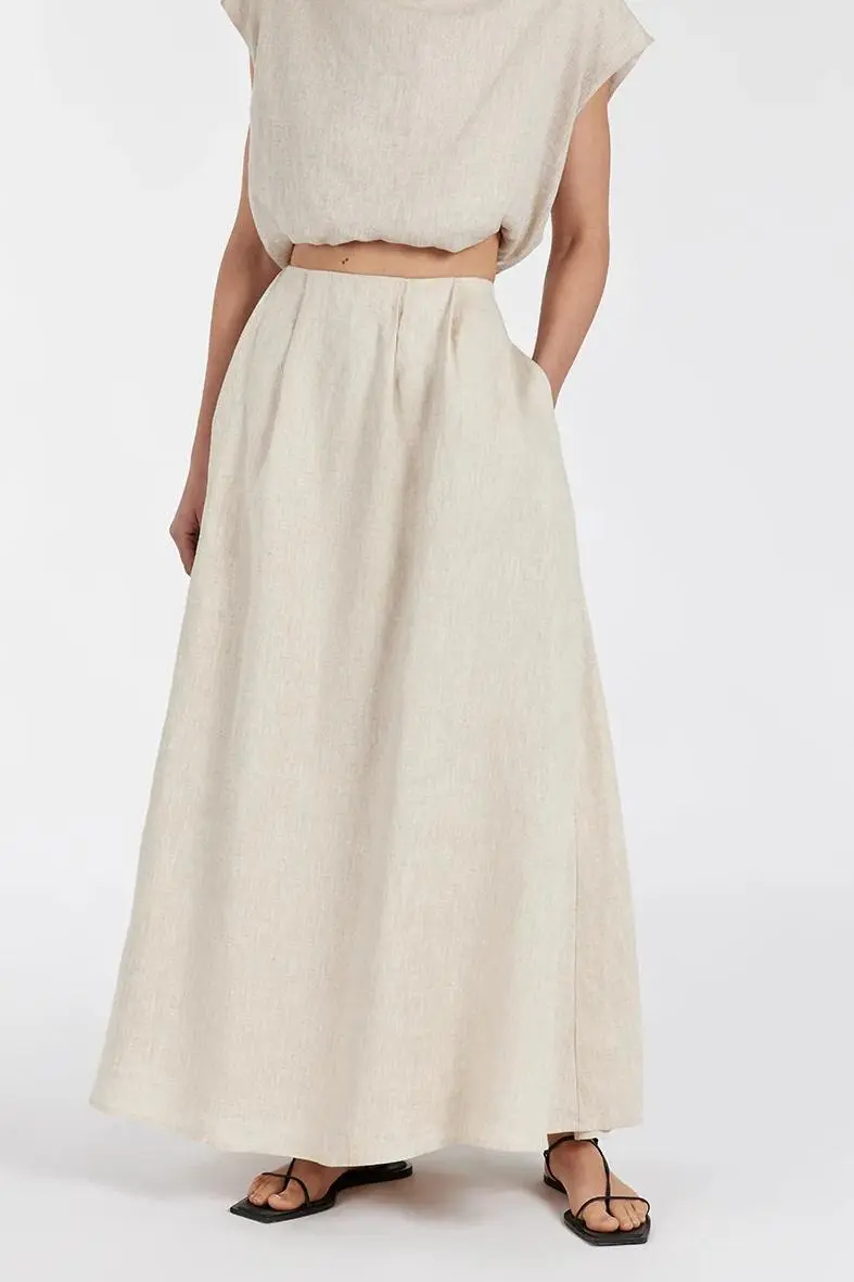 NATURAL LINEN MIDI SKIRT