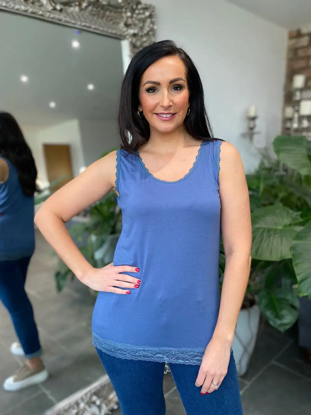 Denim Lace Trim Vest Top Ruth