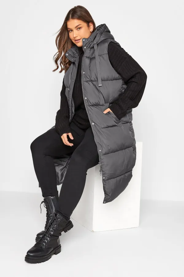 LTS Tall Grey Longline Puffer Gilet