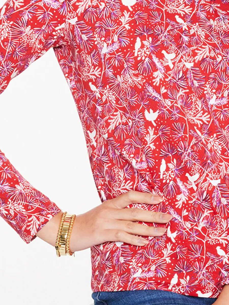 Women's Fashionable Floral And Bird Pattern Cotton Pullover Sweater