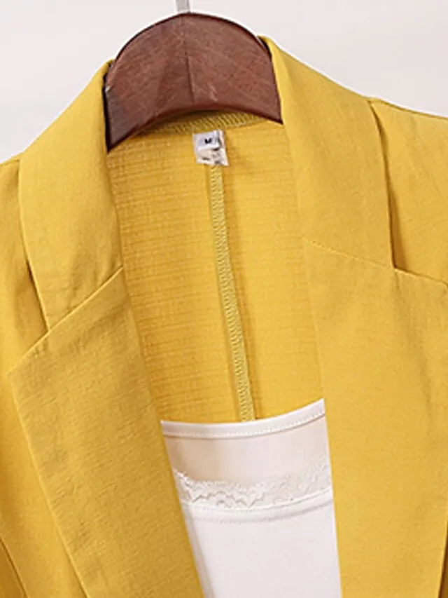 Women's Blazer Outdoor Office Office / Career Spring Summer Fall Regular Coat Regular Fit Breathable Basic Simple Modern Style Jacket 3/4 Length Sleeve Solid Color Pure Color with Pockets White Black