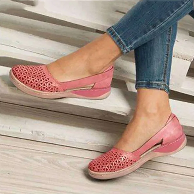 Women's Sandals Wedge Sandals Comfort Shoes Plus Size Outdoor Work Daily Summer Hollow Out Flat Heel Round Toe Classic Casual Minimalism Walking Shoes Faux Leather Loafer Solid Color Solid Colored