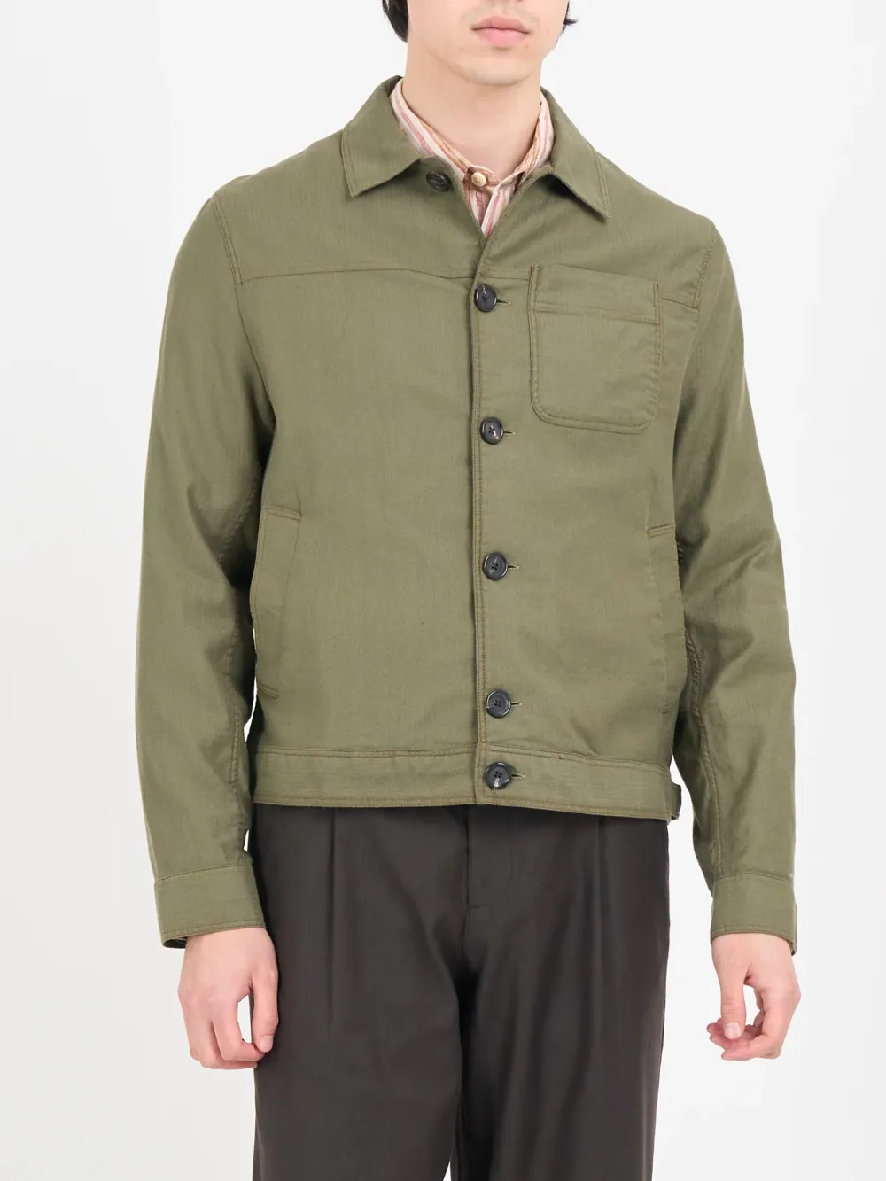 Green Unlined Linen-Cotton Trucker Jacket