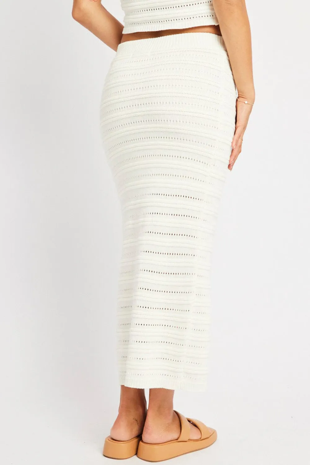 White Crochet Skirt High Rise Elastic Waistband Midi