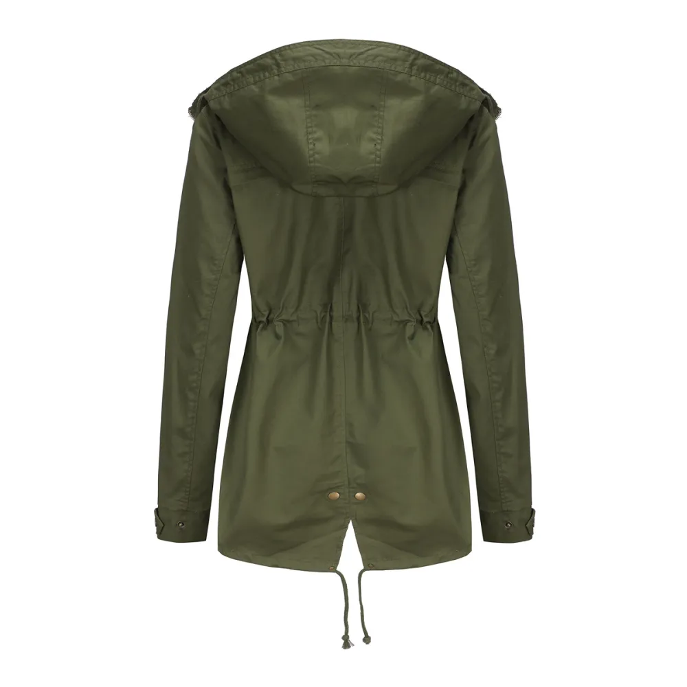 Adjustable waist hooded women jacket