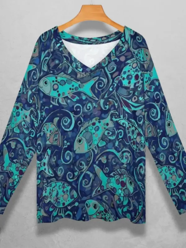 Fish Print Long Sleeve T-Shirt