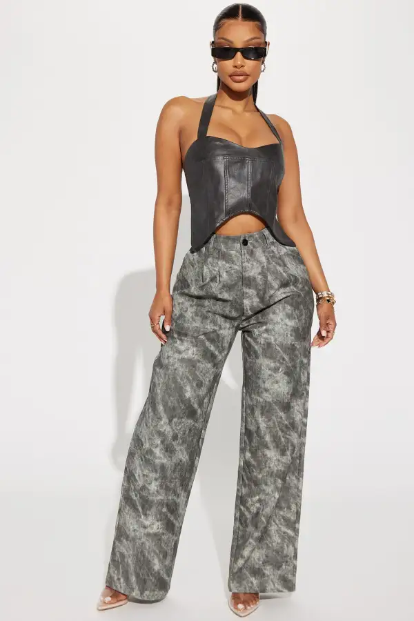 My Future Self Faux Leather Top - Charcoal