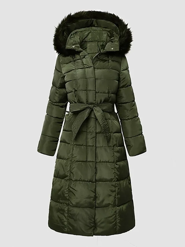 Women's Winter Jacket Puffer Jacket Hoodie Jacket Outdoor Street Daily Winter Fall Long Coat Regular Fit Windproof Warm Sports Streetwear Casual Jacket Long Sleeve Solid Color Rust Red caramel