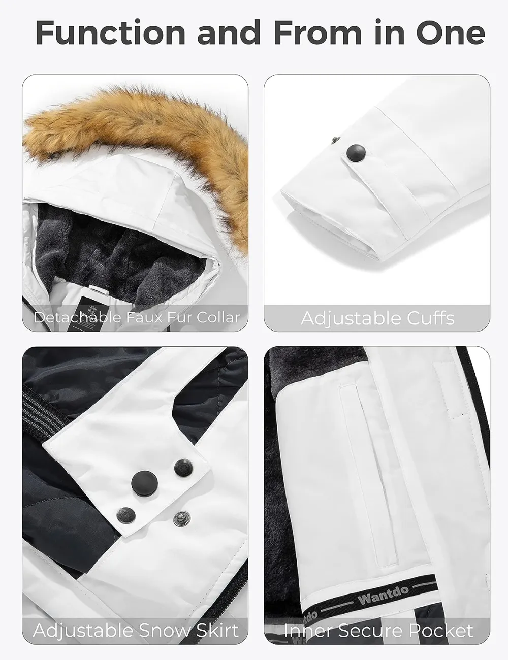 Women's Waterproof Ski Jacket Hooded Winter Snow Coat Mountain Snowboarding Jackets Insulated Fleece Parka