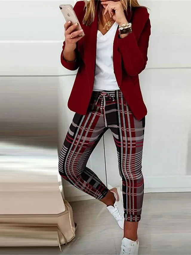 Women's Suits Office Work Daily Wear Spring Fall Regular Coat Regular Fit Thermal Warm Windproof Breathable Stylish Contemporary Modern Style Jacket Long Sleeve Color Block Striped Print White+Black