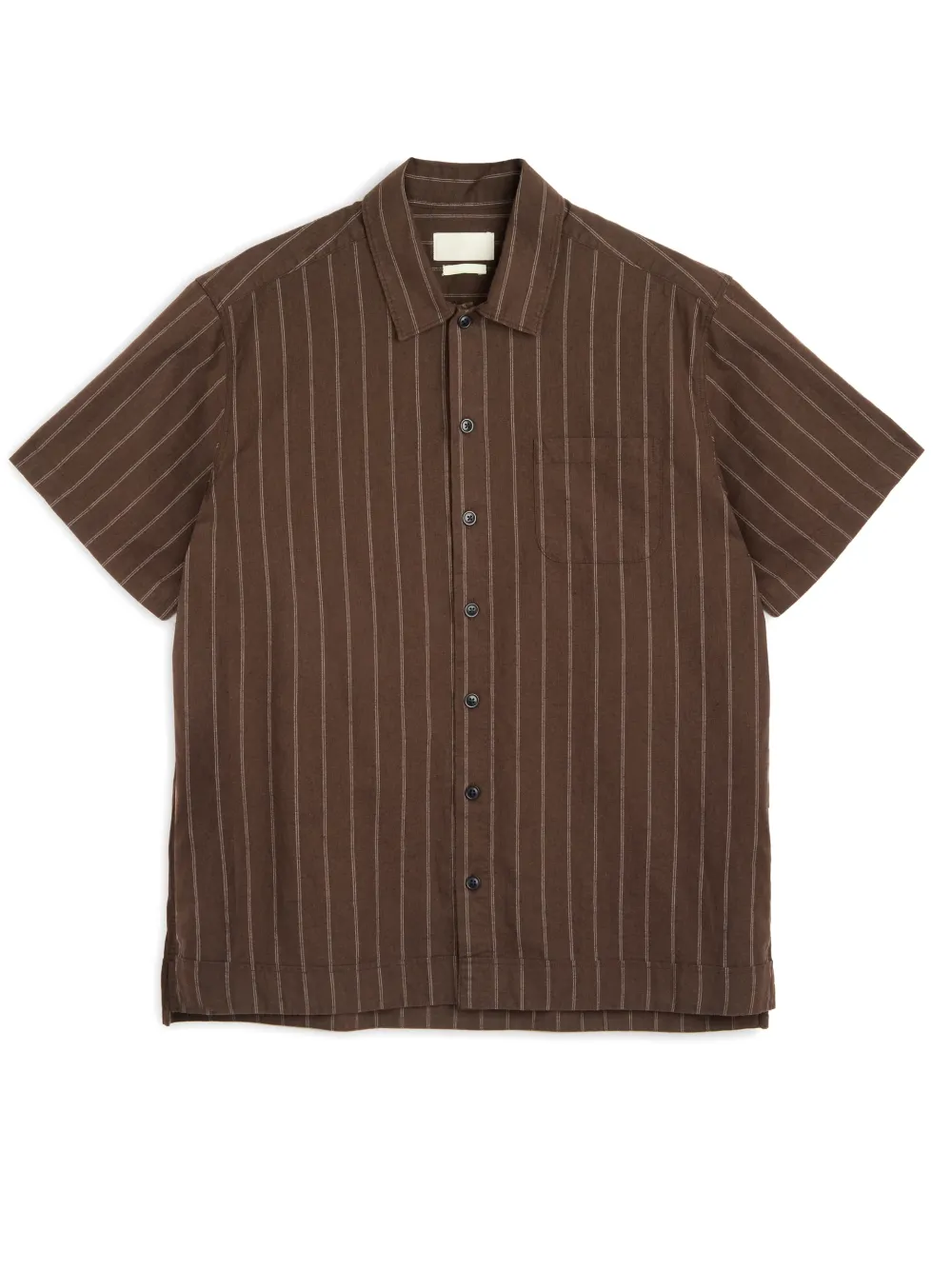 Brown Short Sleeve Cotton-Linen Shirt