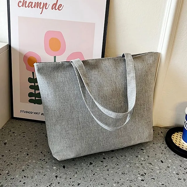 Women's Tote Shoulder Bag Canvas Tote Bag Canvas Shopping Daily Zipper Large Capacity Foldable Lightweight Striped Patchwork Folk Red stripes Red square Black square