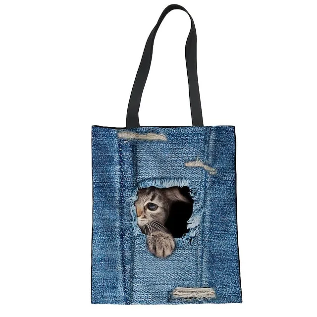Women's Tote Shoulder Bag Canvas Tote Bag Polyester Shopping Holiday Print Large Capacity Foldable Lightweight Cat C3303Z22 CA4914Z22 CA4912Z22