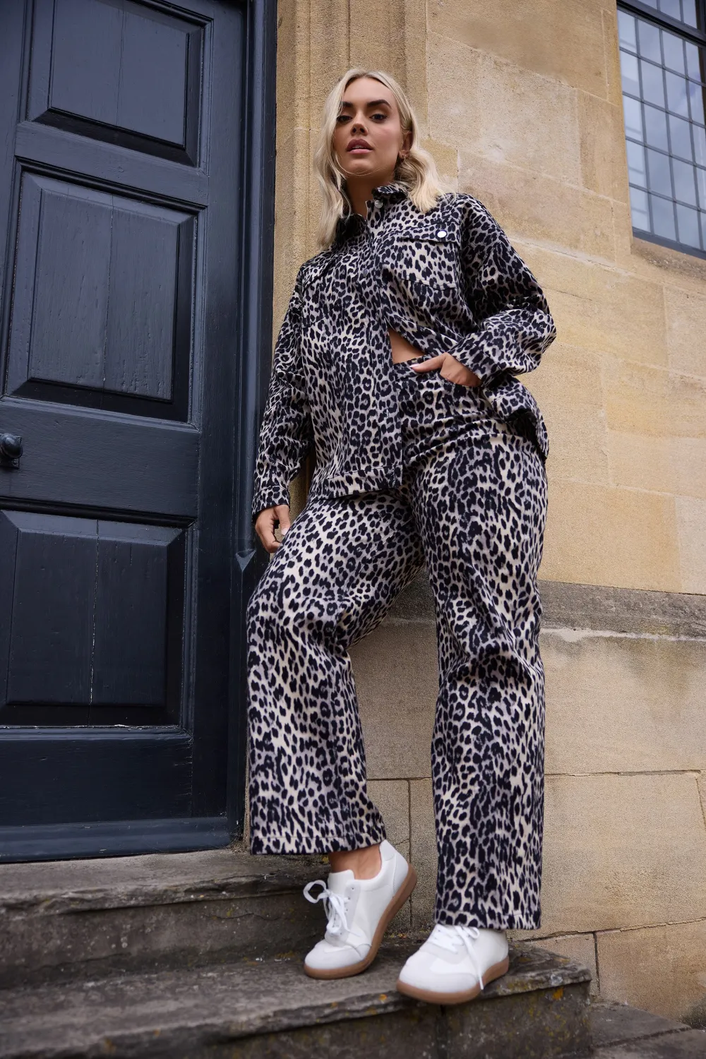 LIMITED COLLECTION Curve Grey Snake Print Wide Leg Jeans