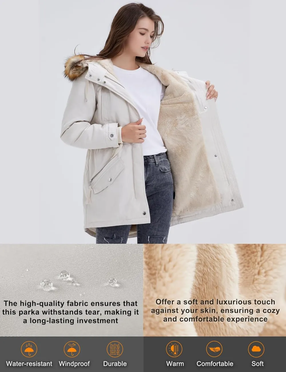 Women's Winter Coats Fleece Lined Parka Jacket Hooded Long Winter Warm Parka Coat with Pockets