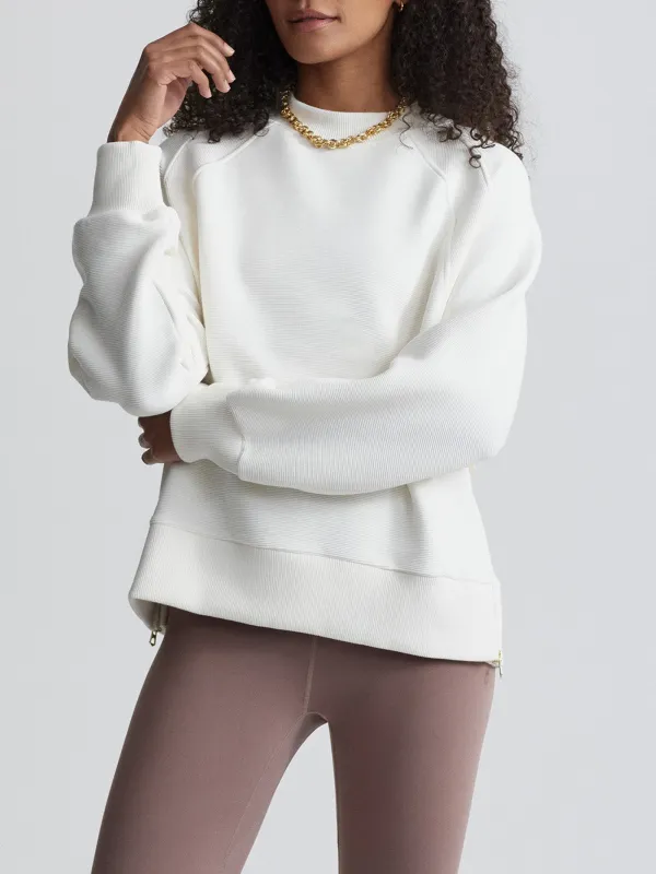 Modern Crew-Neck Side-Zip Textured Sweatshirt
