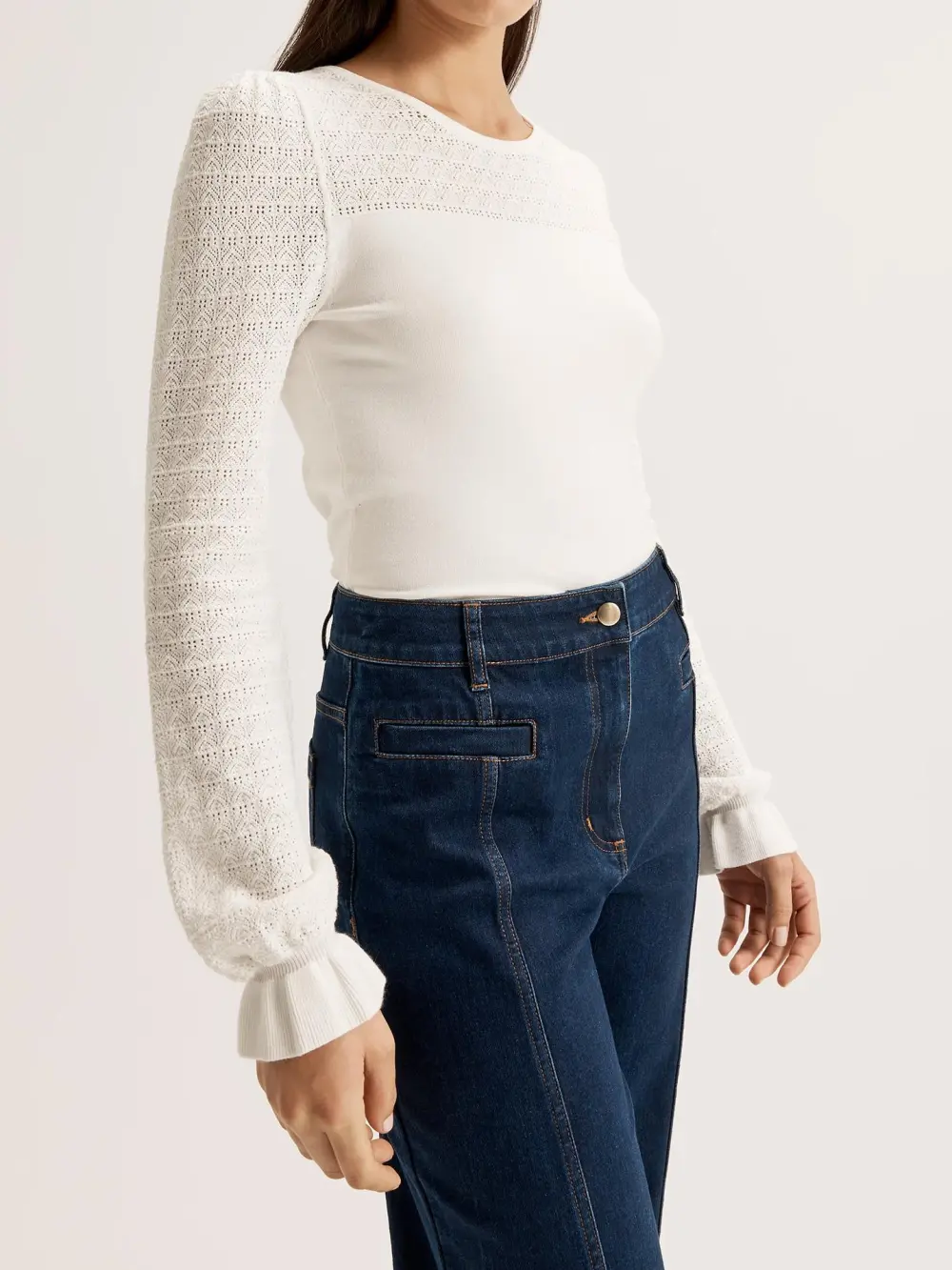 White Hollow Bell Sleeves Jumpers