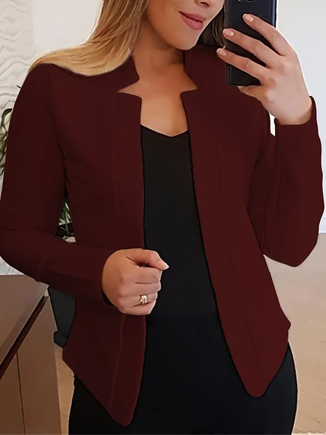 Women's Blazer Formal Slim Fit Plain Windproof Streetwear Regular Fit Outerwear Long Sleeve Fall Light Pink S