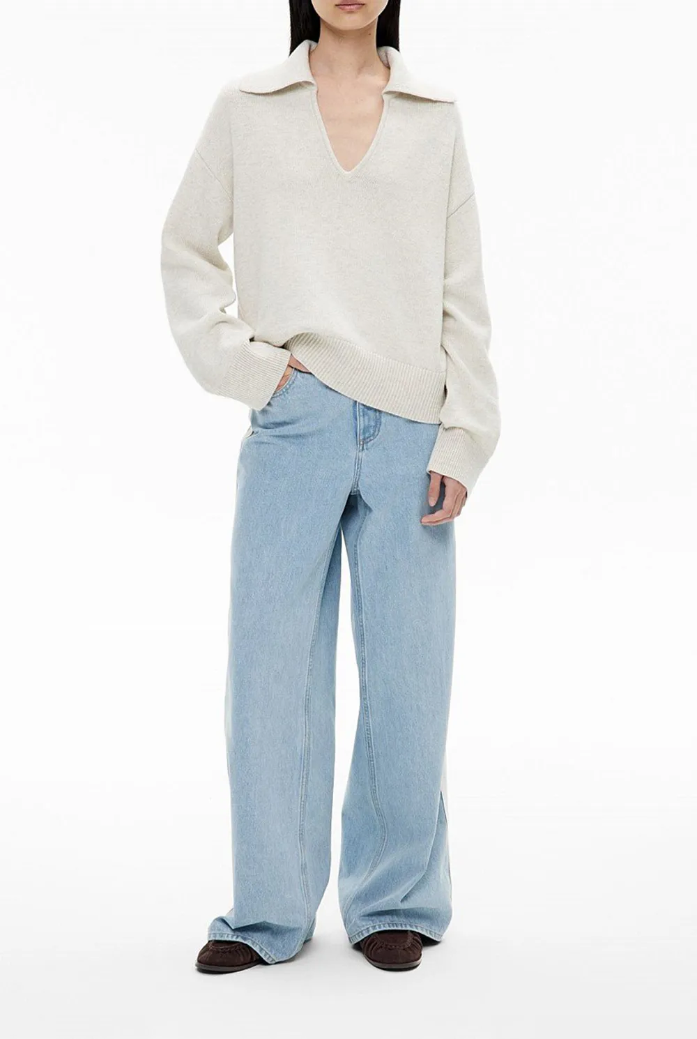 Deep V-Neck Blue Sweater