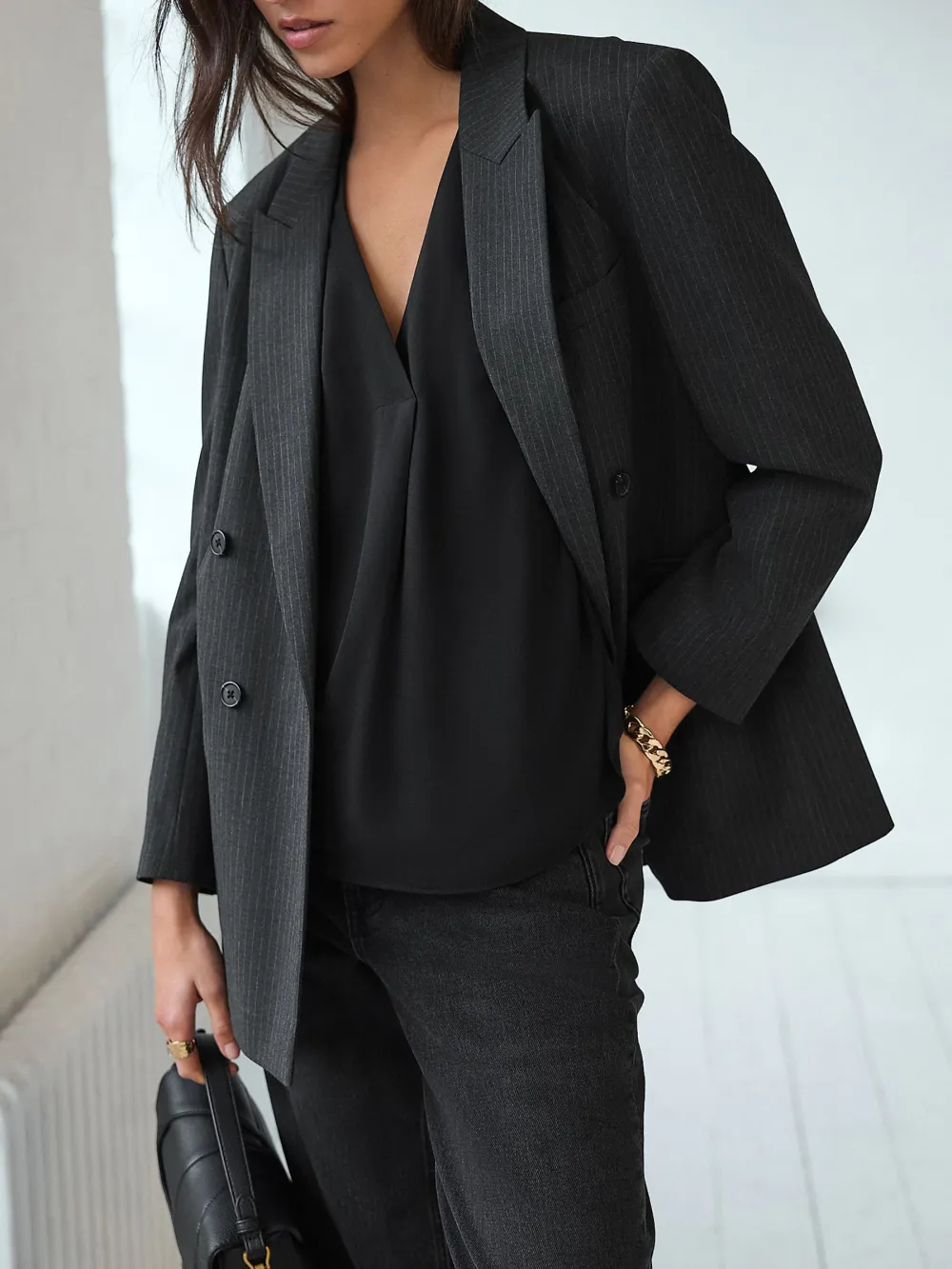 Loose Fit Short Sleeve High Collar V-Neck Shirt