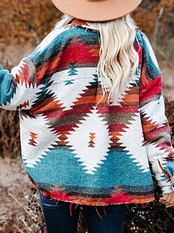 Retro Ethnic Geometric Print Jacket