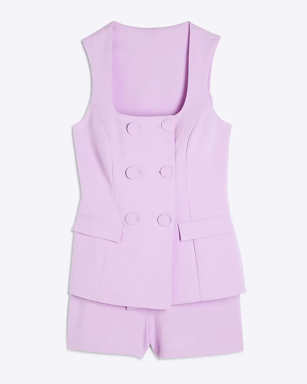 Purple Sleeveless Square Neck Multi-Breasted Short Bodysuits