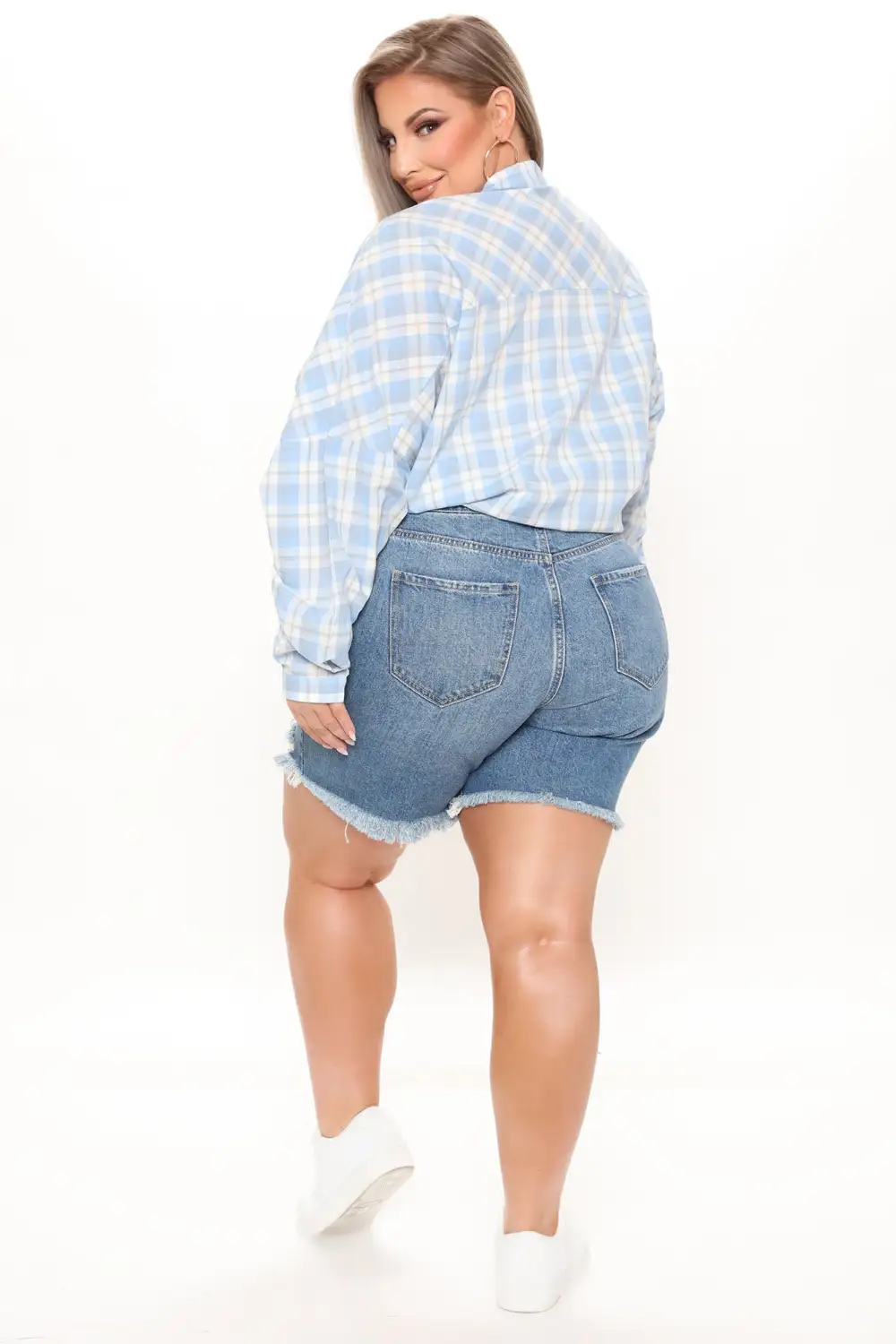 Giddy Up Over Size Plaid Shirt - Blue/combo