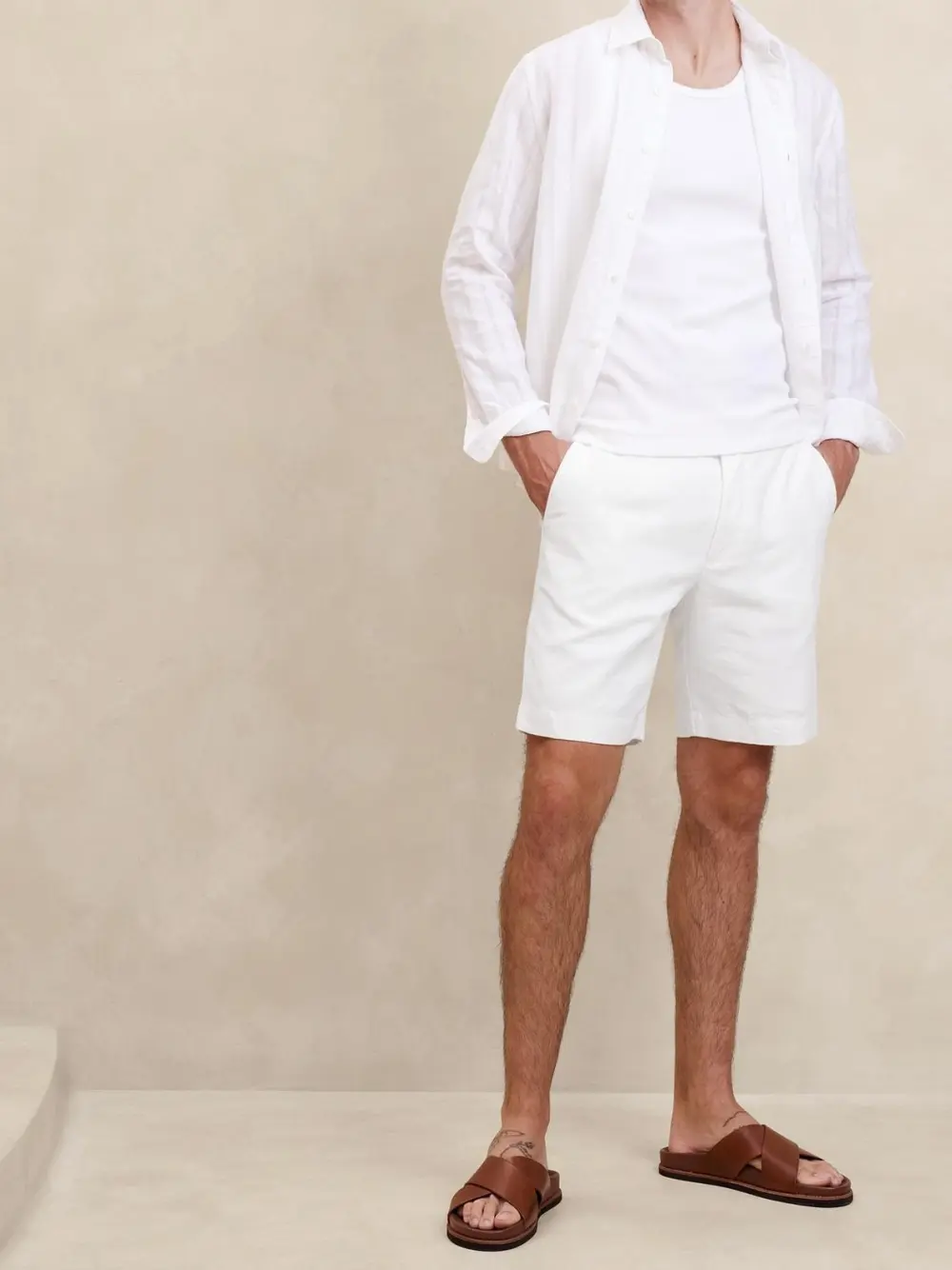 Skin-Friendly Linen 9-Inch  White Men's Shorts