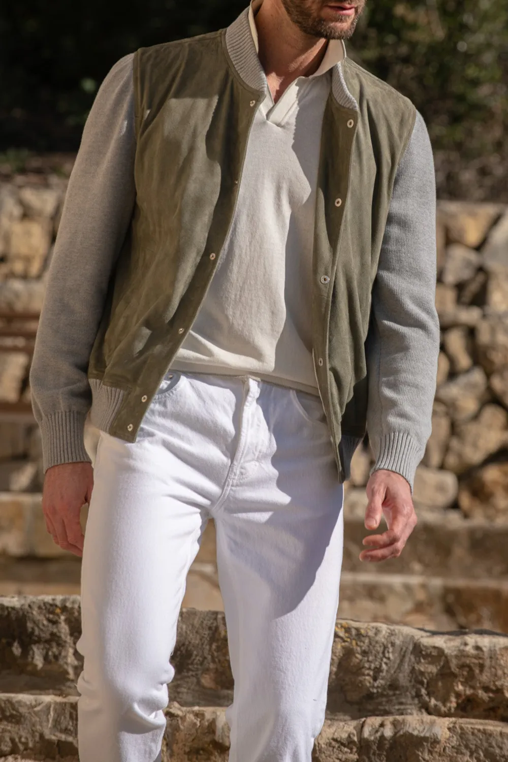 Sage Suede Knit Bomber