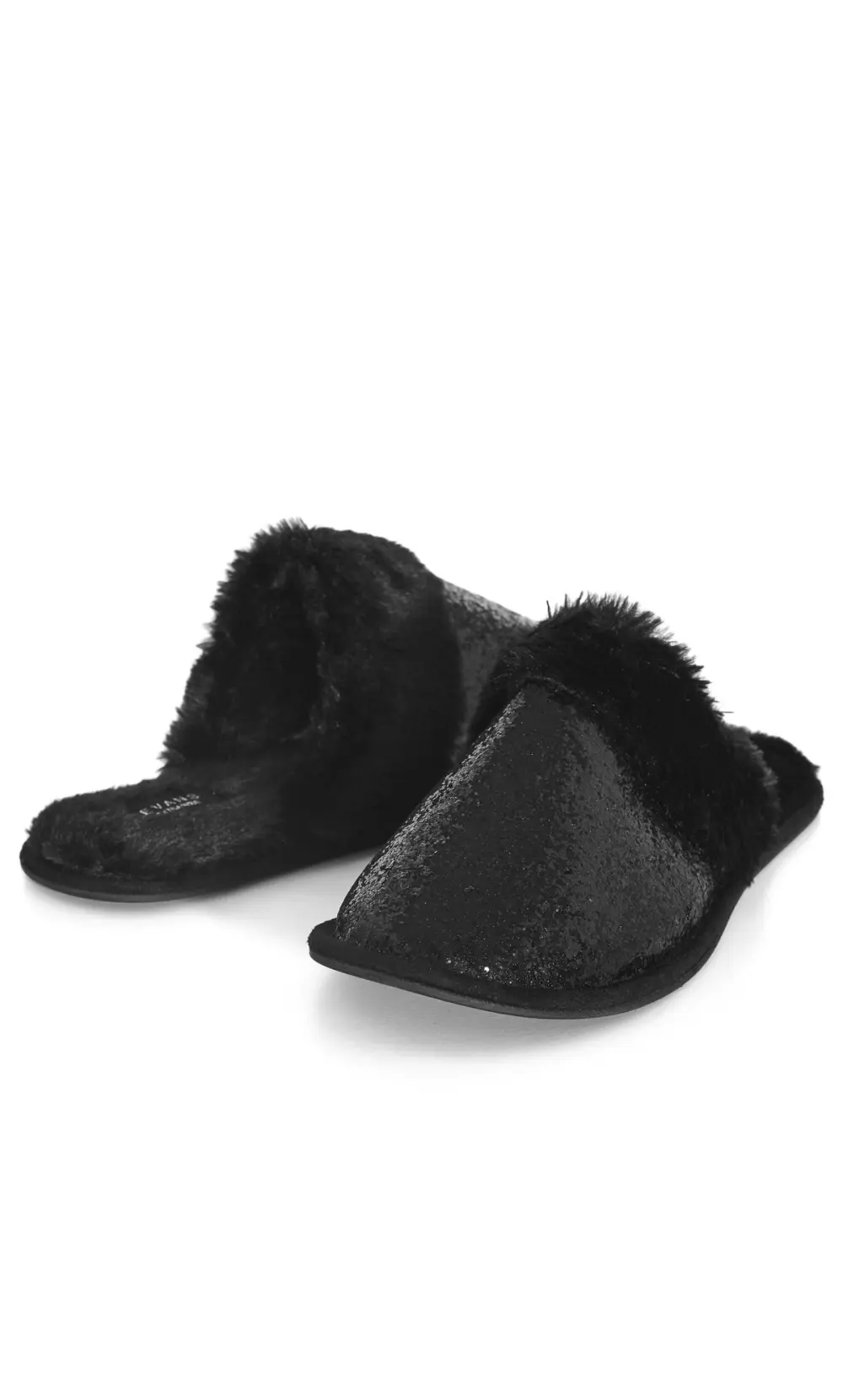 Evans Black Sequin Mule Slippers