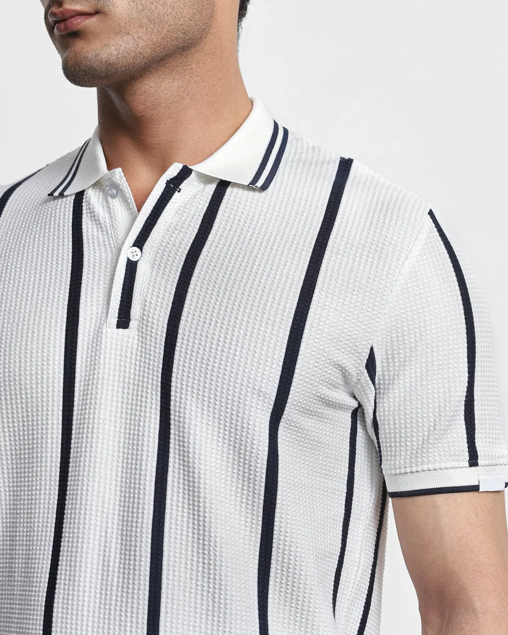Daily Simple And Slimming White Striped Polo Shirt