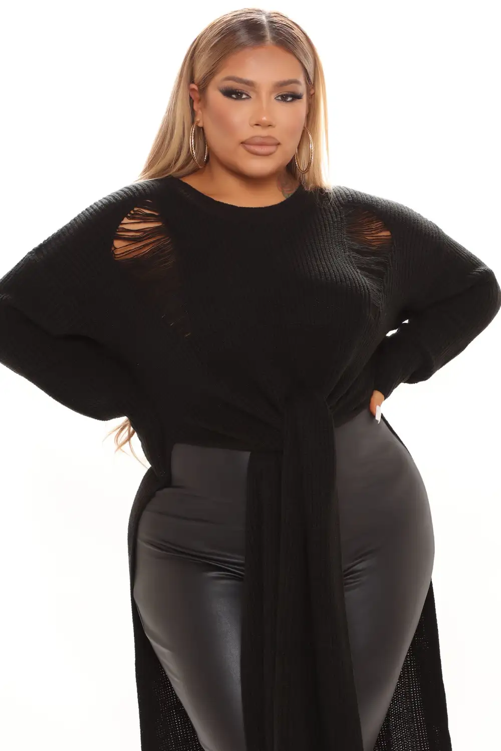 Kara Tie Front Sweater - Black