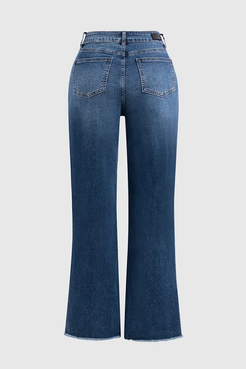 Button Fly Mid Waist Straight Leg Jeans