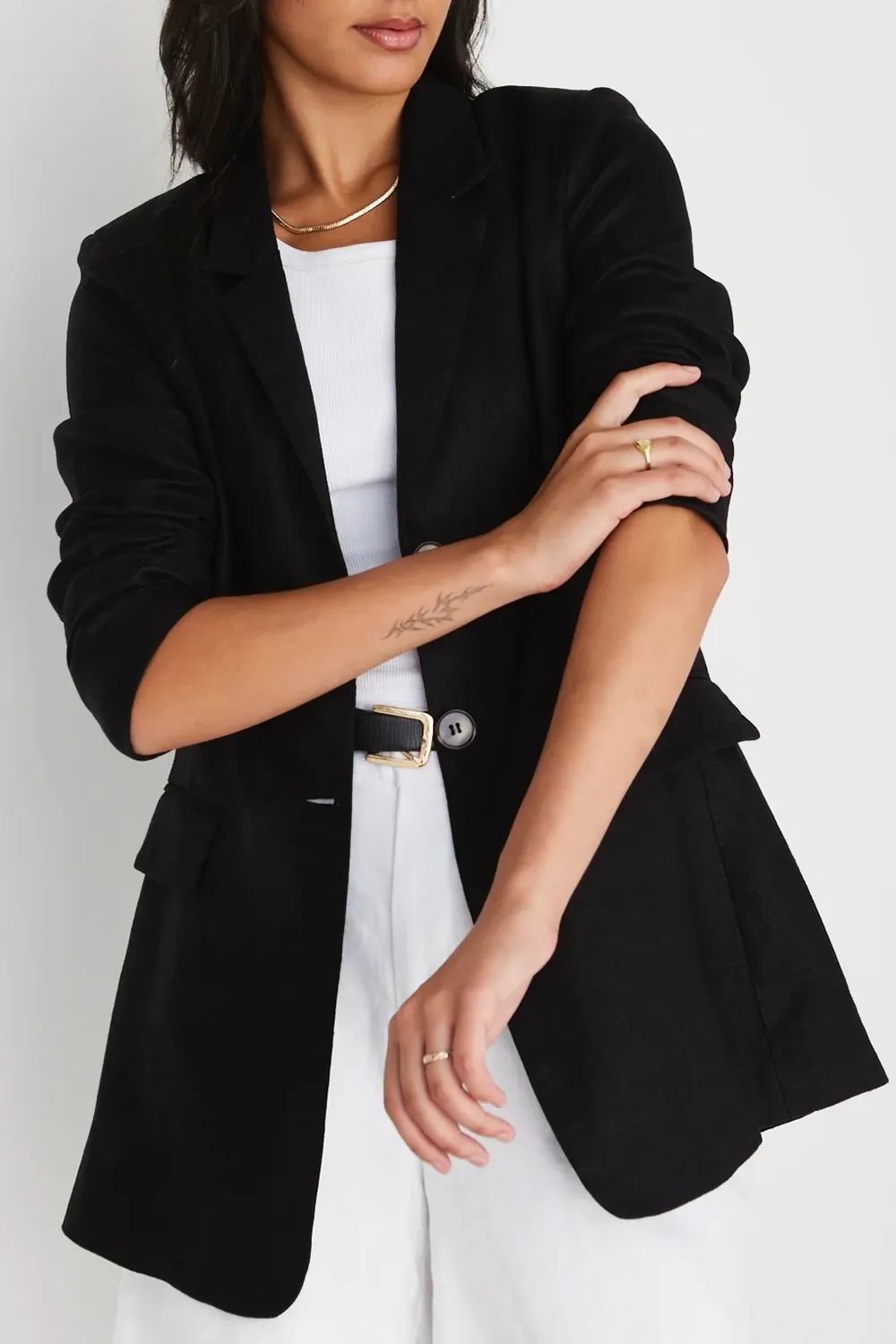 Black Linen Single Breasted Longline Blazer