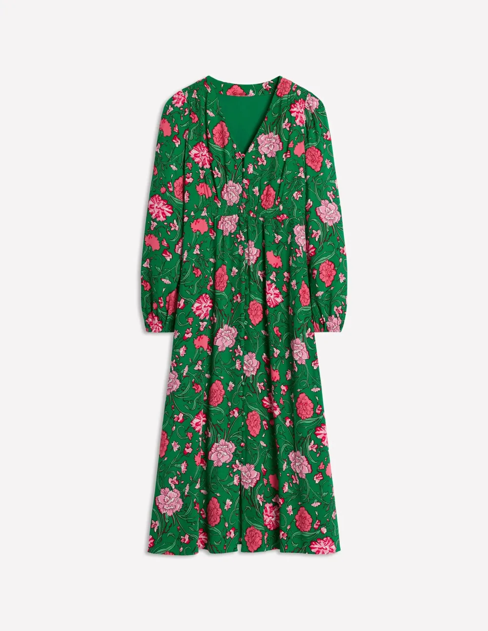 Green Floral Button - Front Tea Dress
