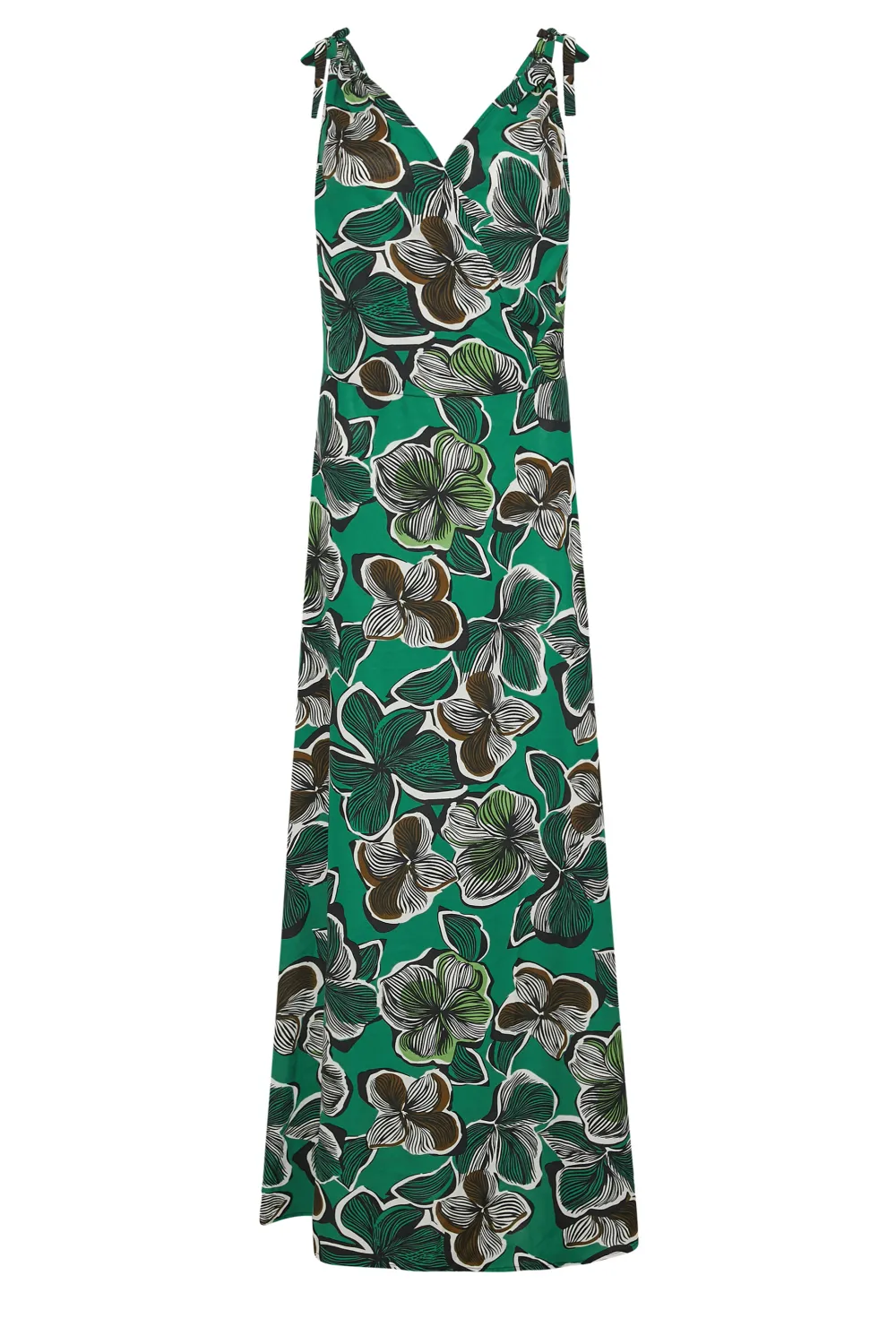 LTS Tall Green Tropical Print Shoulder Tie Maxi Dress