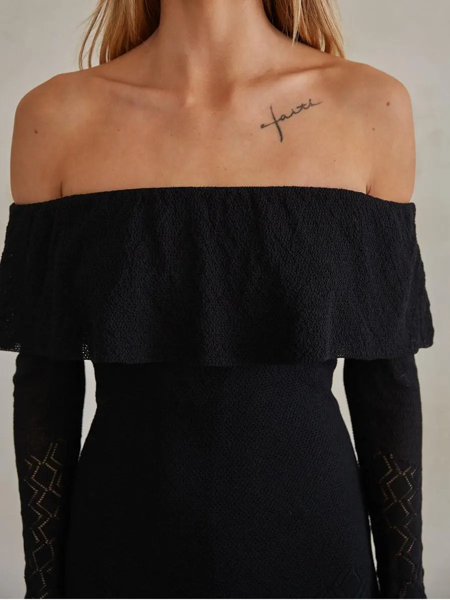 Julia Off the Shoulder Ruffle Sweater Mini Dress