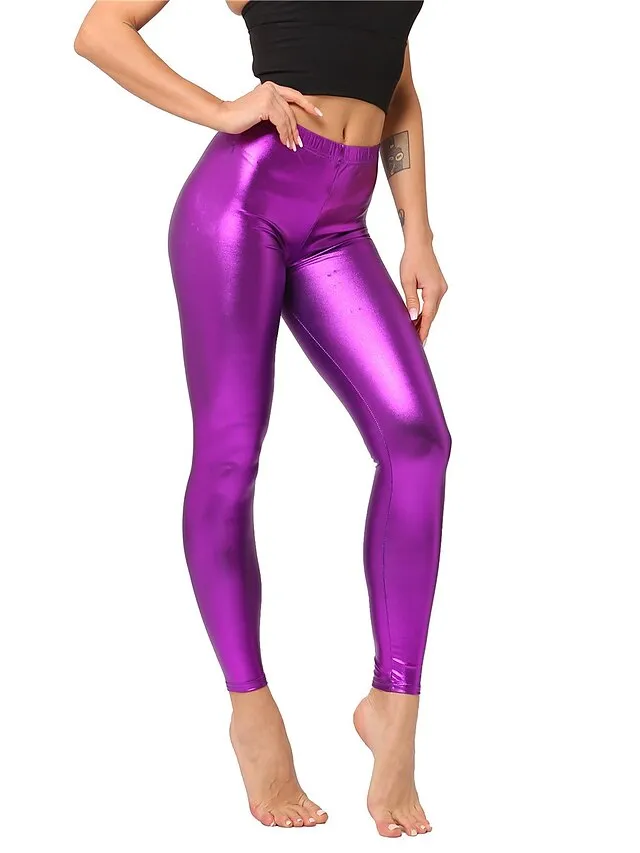 Women's Tights Leggings PU Faux Leather High Elasticity Mid Waist Sporty Party Causal Sapphire Scarlet One-Size Fall & Winter