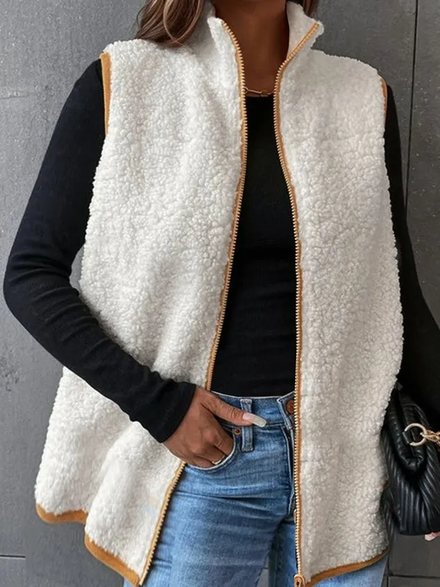 Casual Plain Fluff/Granular Fleece Fabric Plain Vest