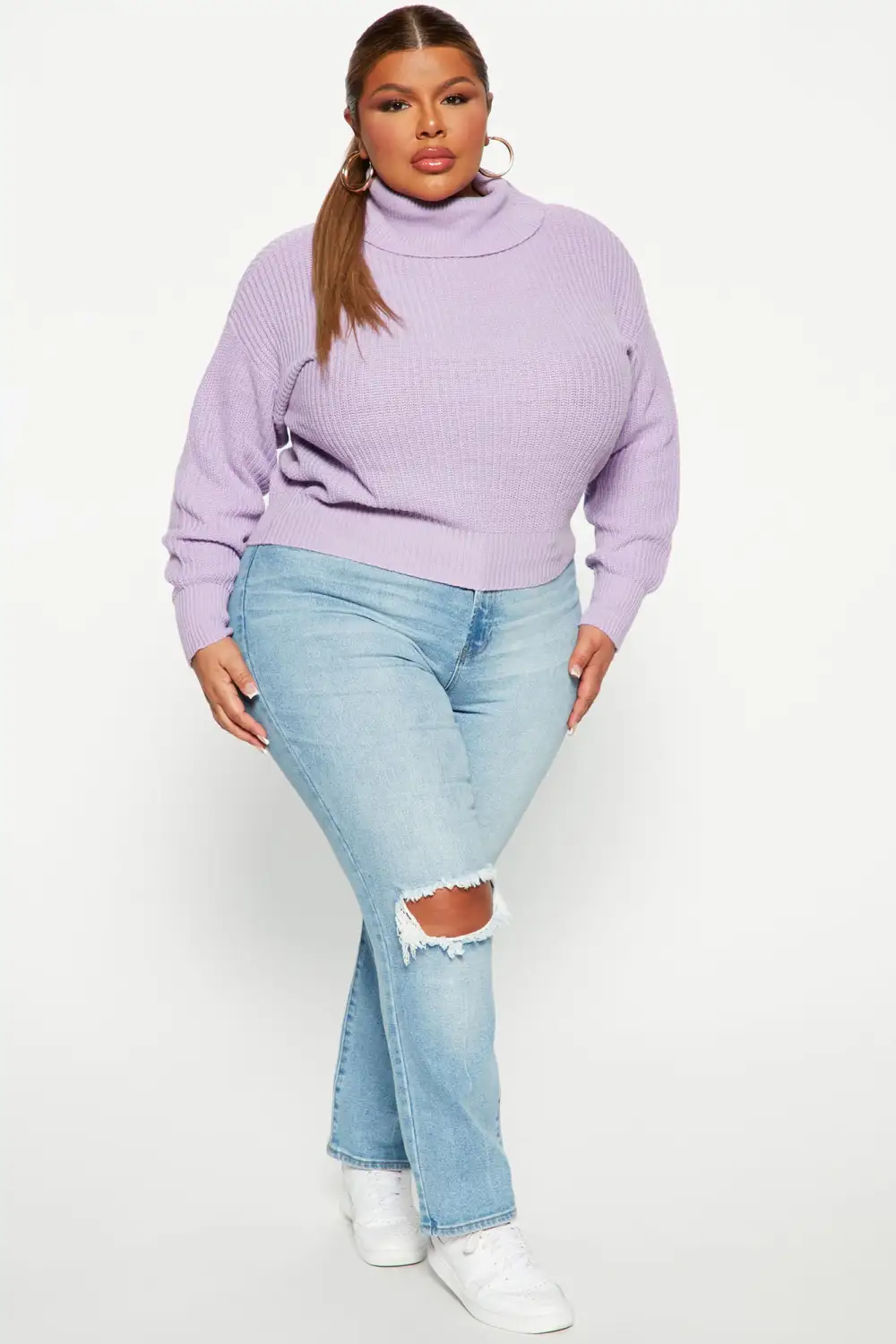 Roll With The Flow Turtleneck Sweater - Lavender