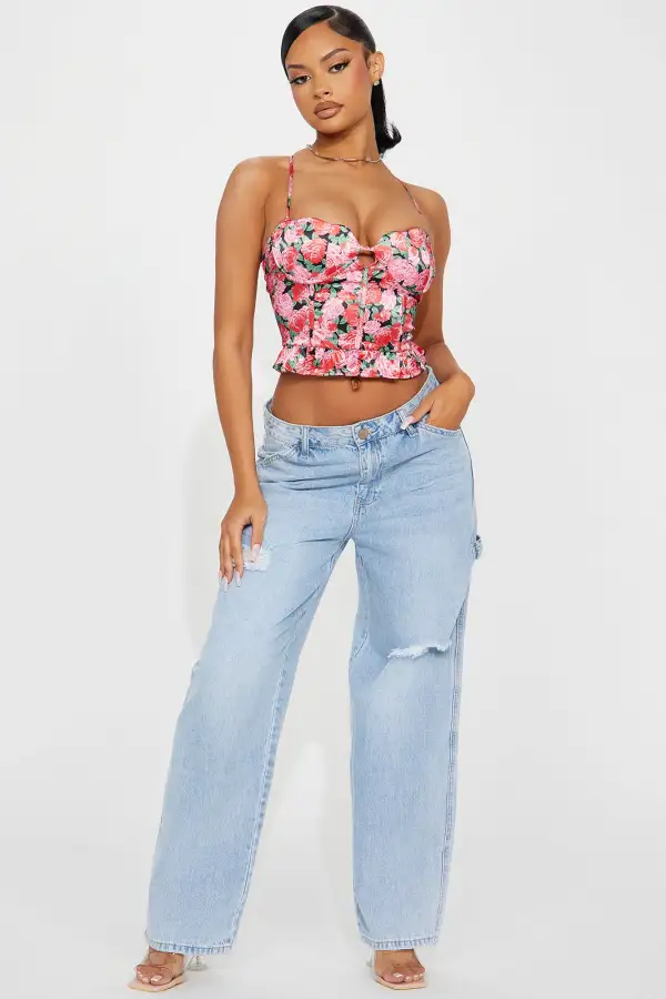 Perfect Date Floral Corset Top - Red/combo