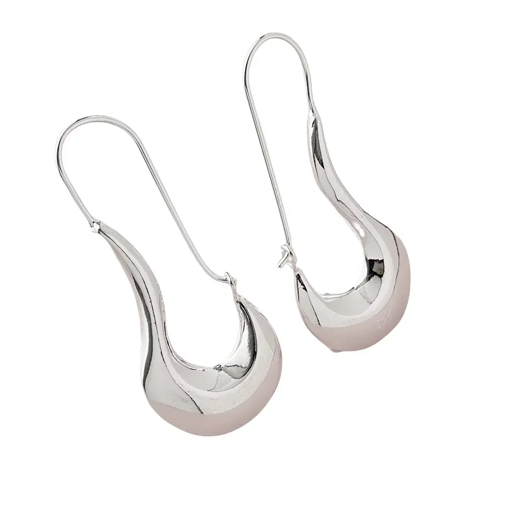 Chic Silver Curved Drop Earrings