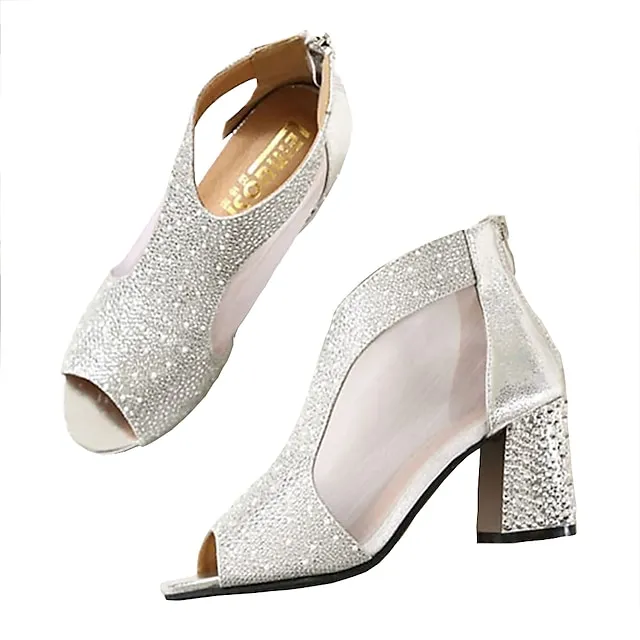 Women's Sandals Block Heel Sandals Sandals Boots Summer Boots Sparkly Sandals Party Outdoor Daily Summer Rhinestone Block Heel Chunky Heel Peep Toe Vintage Elegant Casual Walking Shoes Faux Leather