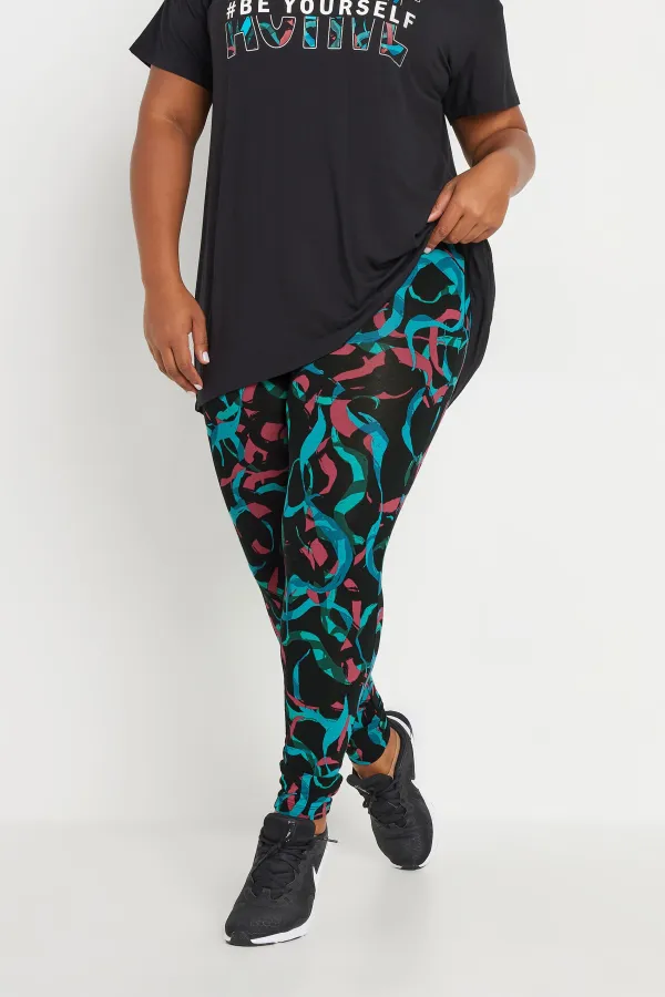YOURS ACTIVE Curve Black Swirl Print Leggings