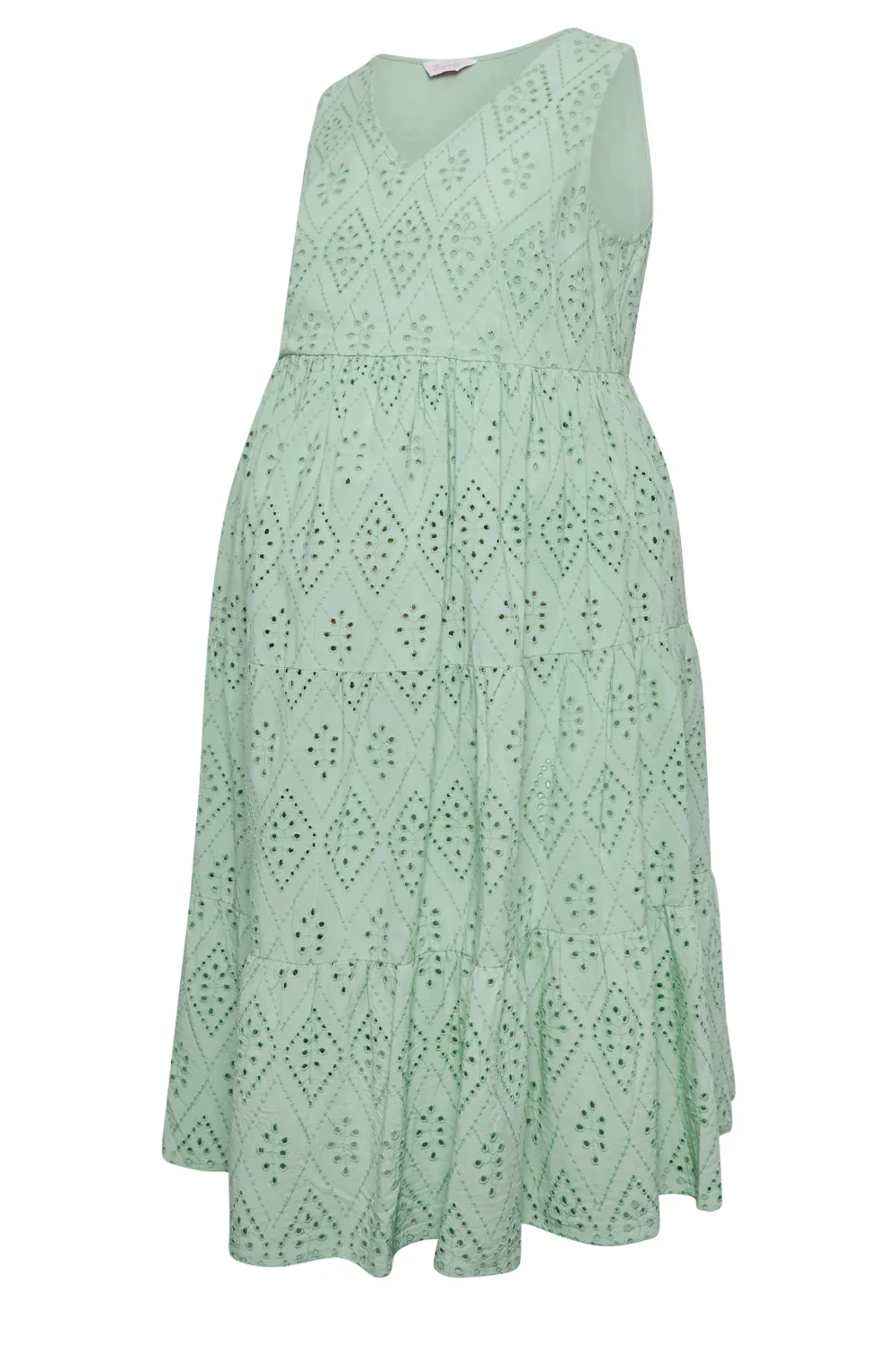 BUMP IT UP MATERNITY Curve Sage Green Broderie Anglaise Tiered Midi Dress