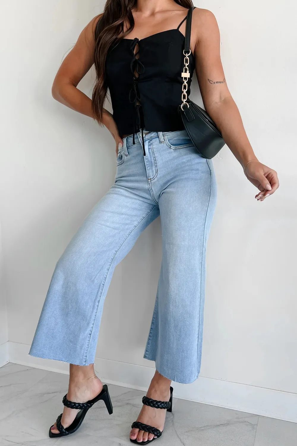 High Rise Crop Wide Leg Sneak Jeans